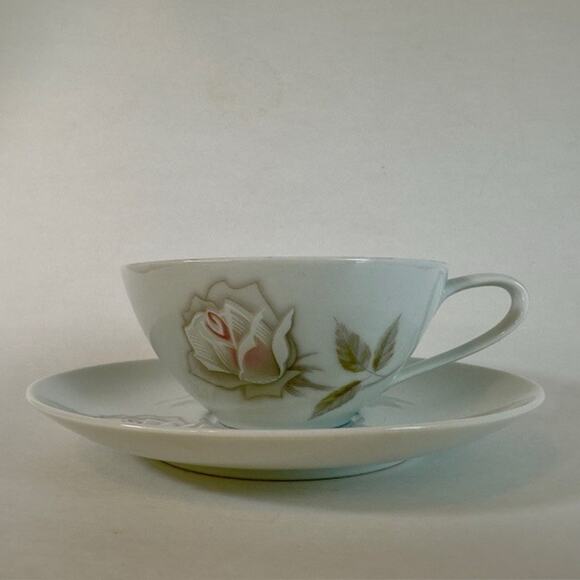 Noritake Edenrose 2 Flat Cup & Saucer Sets Gray/Pink/White Roses VTG - Picture 13 of 15